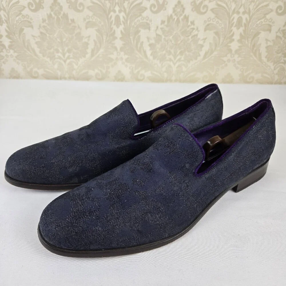 Robert Graham PRINCE Denim Slip On Loafers Purple Edging Size 11.5 Narrow Fit